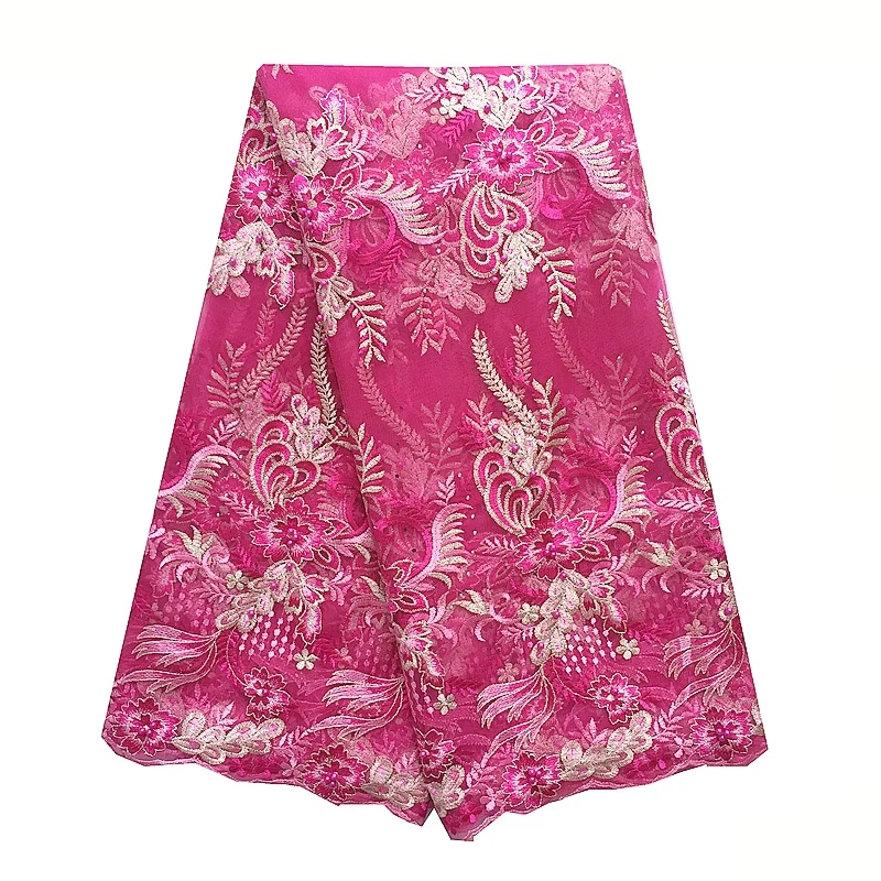 Роскошная нигерийская сиреневая кружевная ткань Aso Ebi Свадебная сетка 2018 Fushia