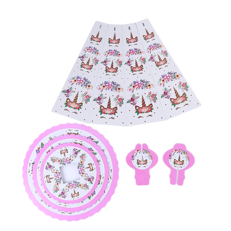 1 набор Единорог 3 яруса Круглая Бумажная Складная стойка для торта детский душ