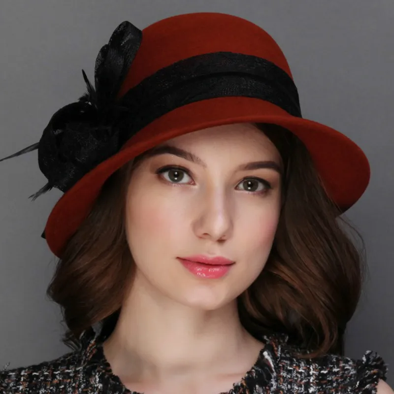 Женская новая шерстяная шляпа элегантная Джокер стильная Шляпа Fedora Женская утолщенная теплая шляпа для отдыха британская шерстяная шапка 6 цветов B-7661