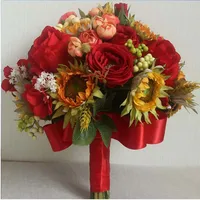 2018 Fashion Wedding Bouquet  Chinese Korean western wedding simulation hand-held flower photography props red rose sunflower