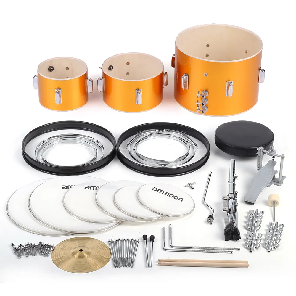 Ammoon 3-Piece Drum Kit Дети Junior Drum Set ударный музыкальный инструмент с тарелки барабанные палочки регулируемый стул