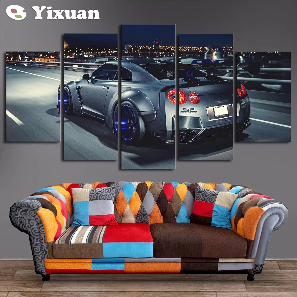 5 панелей HD печатная серебристо-серая GTR картина холст печать декор комнаты