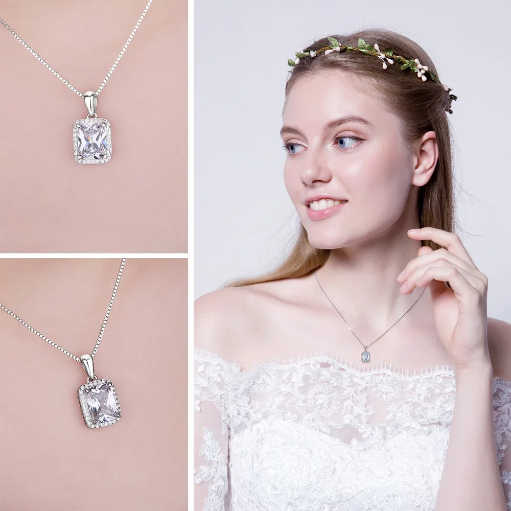 Jewelrypalace классический 2.7ct прямоугольник Обручение Свадебные Halo кулон Цепочки и