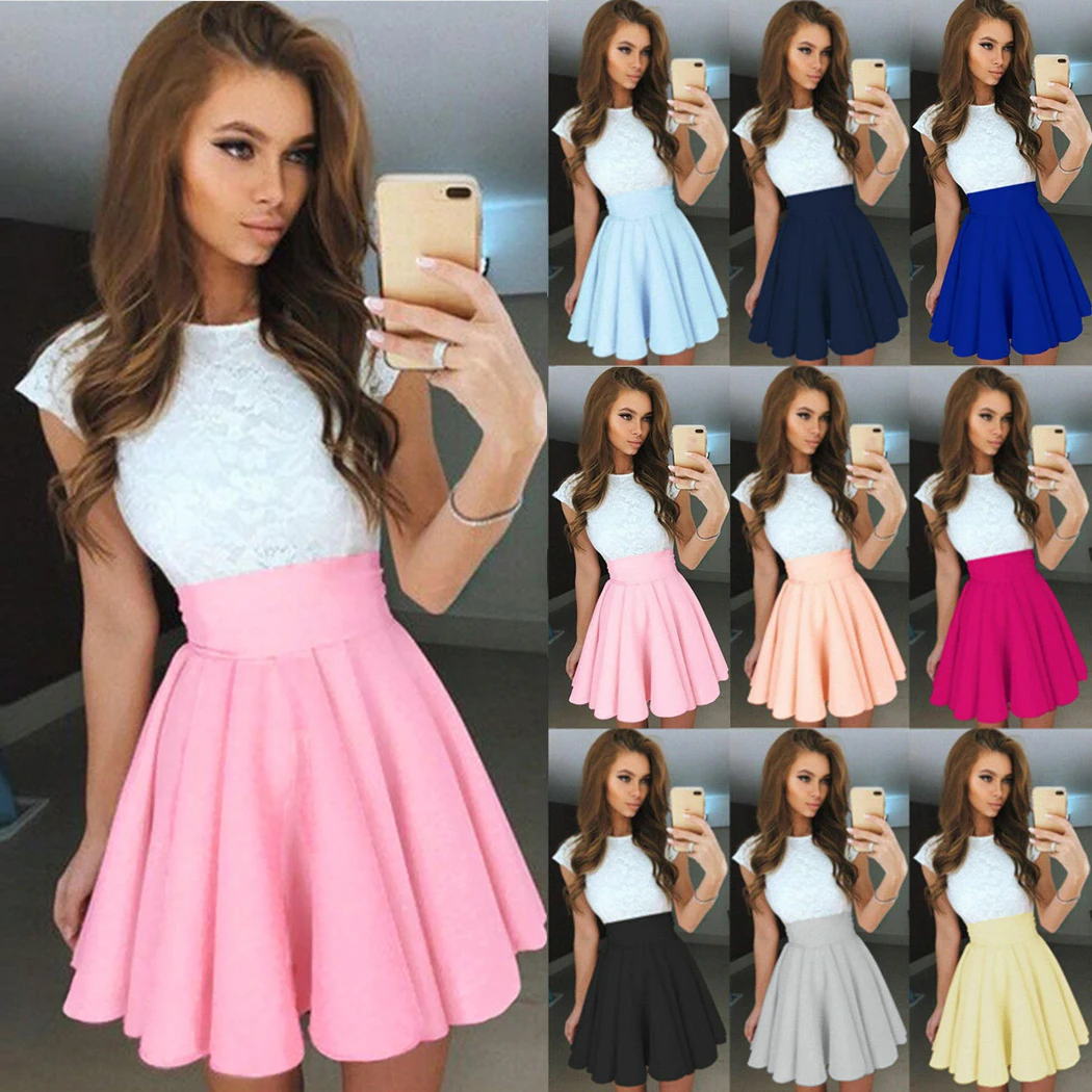 Модное кружевное лоскутное гофрированное платье для женщин милый с высокой