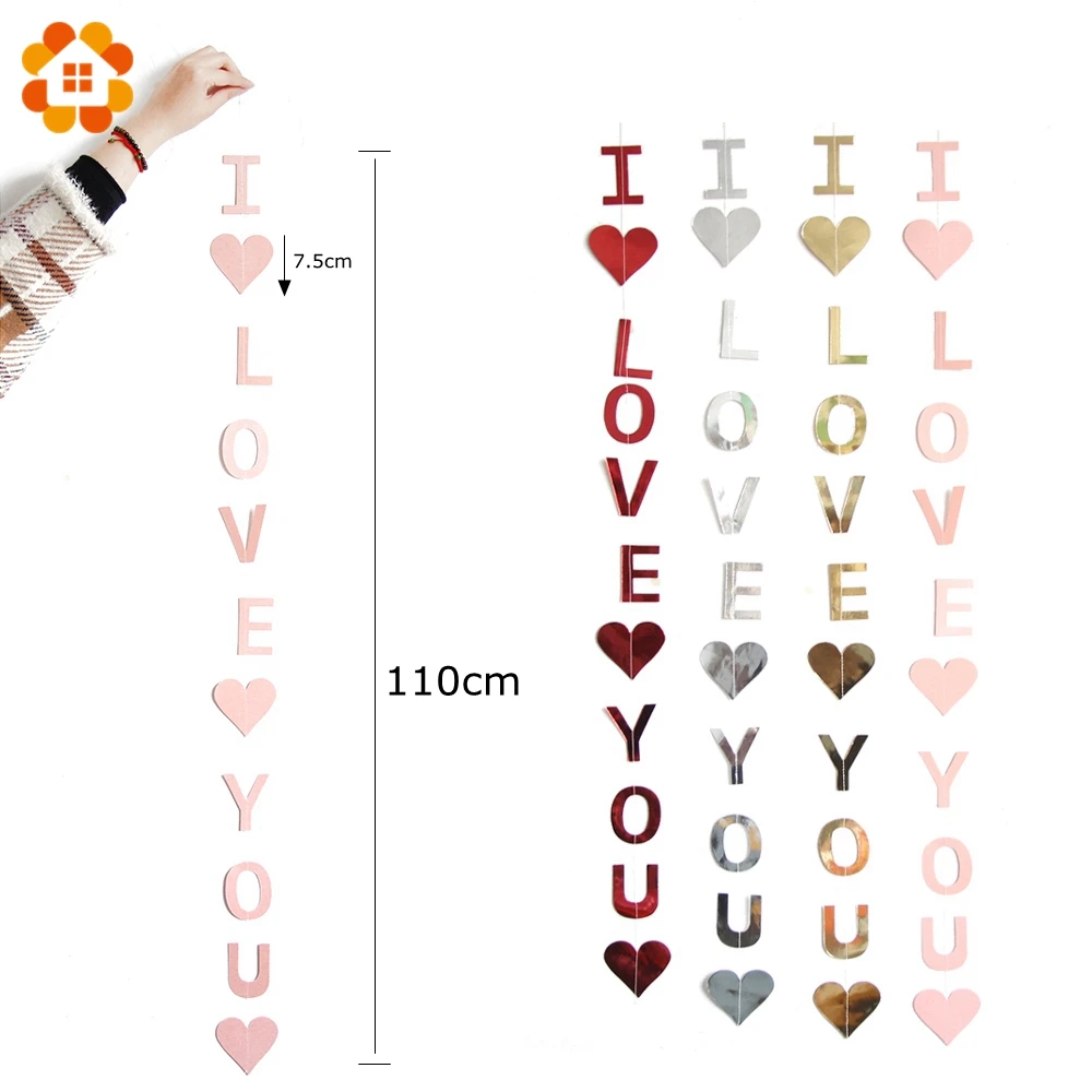1 шт. милые бумажные гирлянды с сердцем I Love You сделай сам Свадебная вечеринка