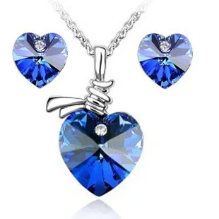 dark blue Нет минимального заказа горячей! Комплект ювелирных изделий, модные ювелирные изделия, минималистичные серьги с австрийскими кристаллами, ожерелье с сердечком 018+ 040 - Окраска металла: dark blue