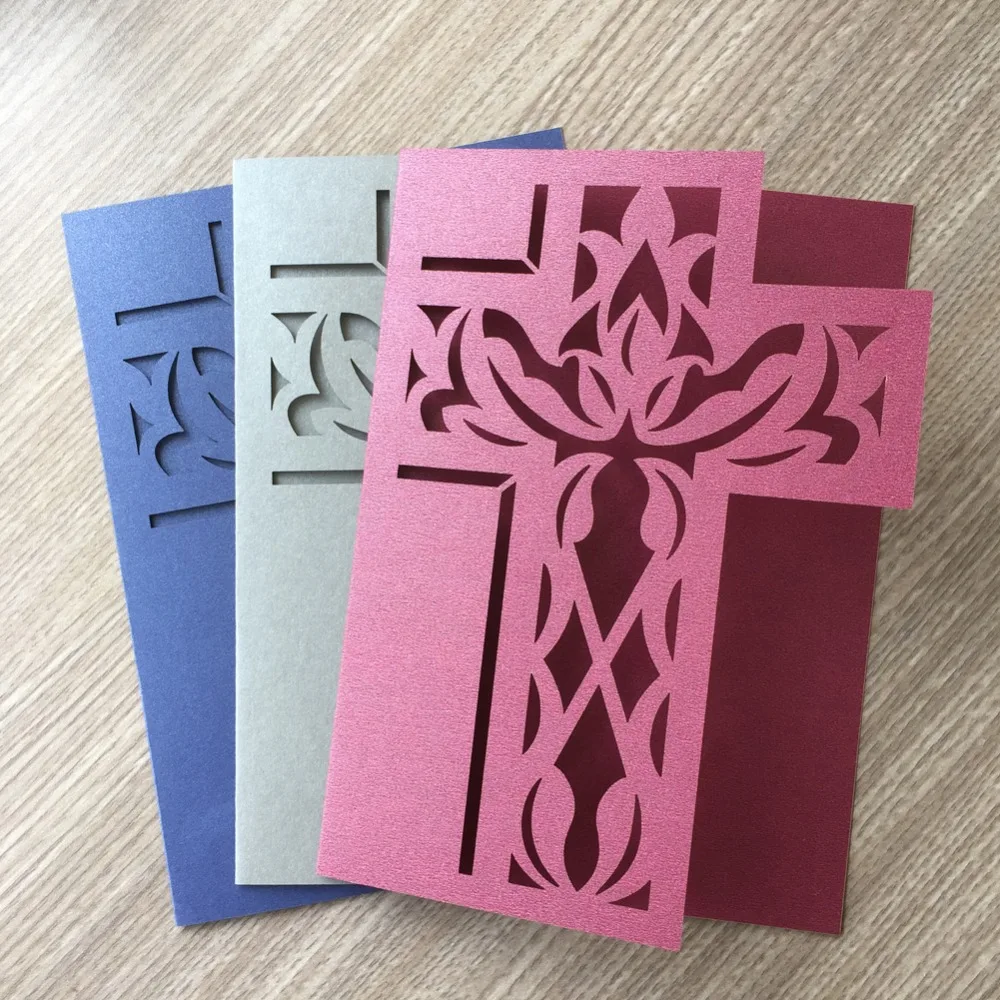 

50Pcs Laser Cut Cross Pattern Christening & Baptism Wedding Invitations card Greeting Birthday Festival Party Invitation Cards
