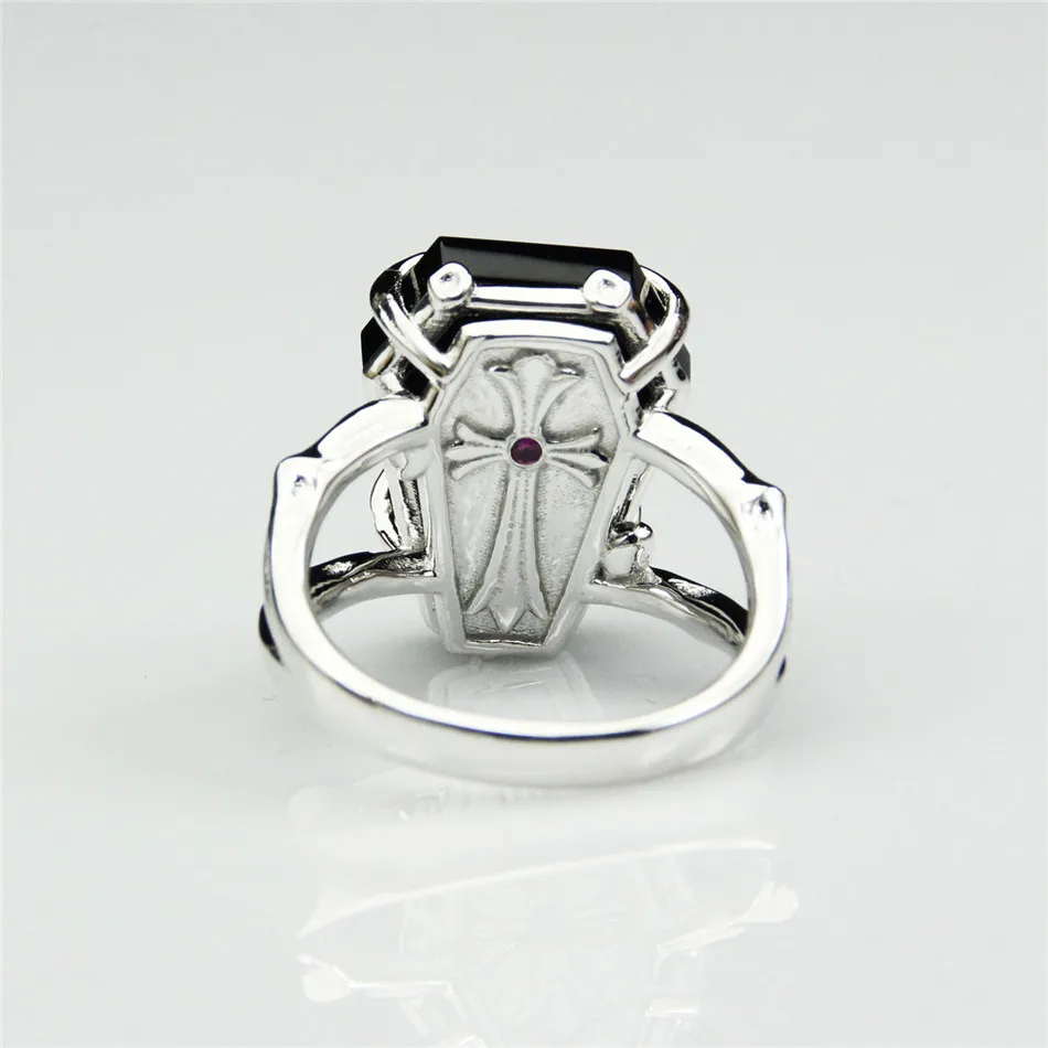 LASAMERO форма гроба натурального оникса Черный агат камень 925 Череп из