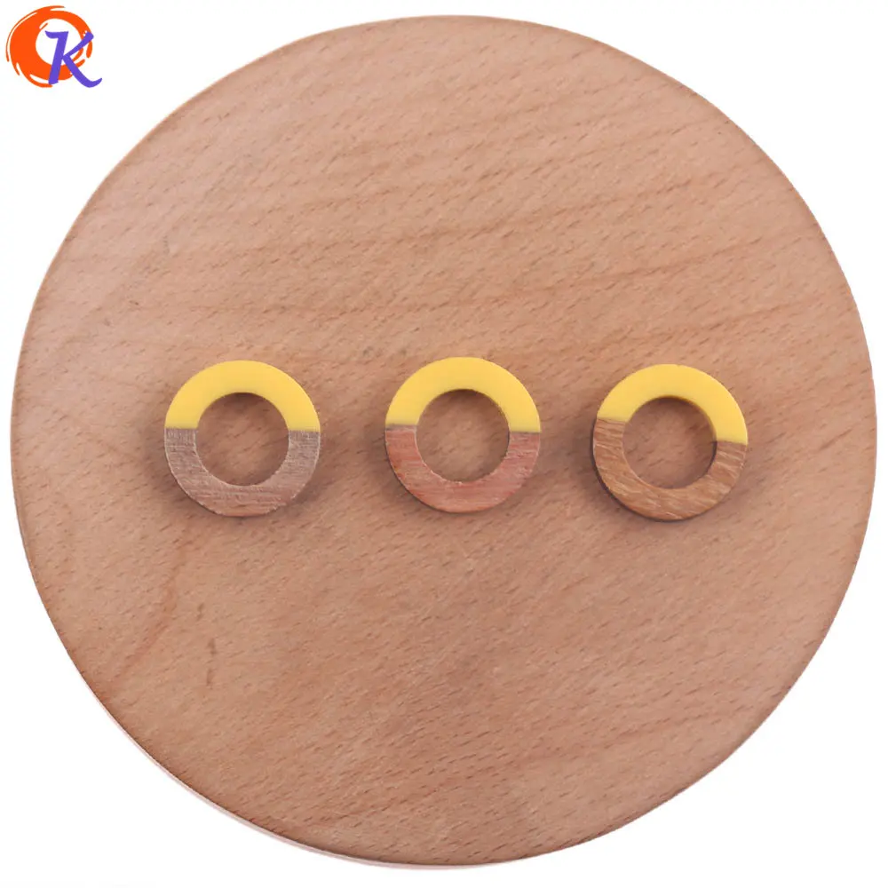 Yellow Сердечный Дизайн 50 шт 18*18 мм ювелирные аксессуары/DIY Изготовление сережек/натуральное дерево и смола/круглая форма/ручная работа/фурнитура для сережек - Цвет: Yellow