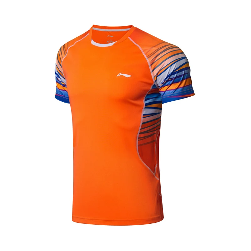Li-Ning мужские футболки для бадминтона на сухой дышащей комфортной подкладке спортивные соревнования футболки топы футболки AAYN301 COND18