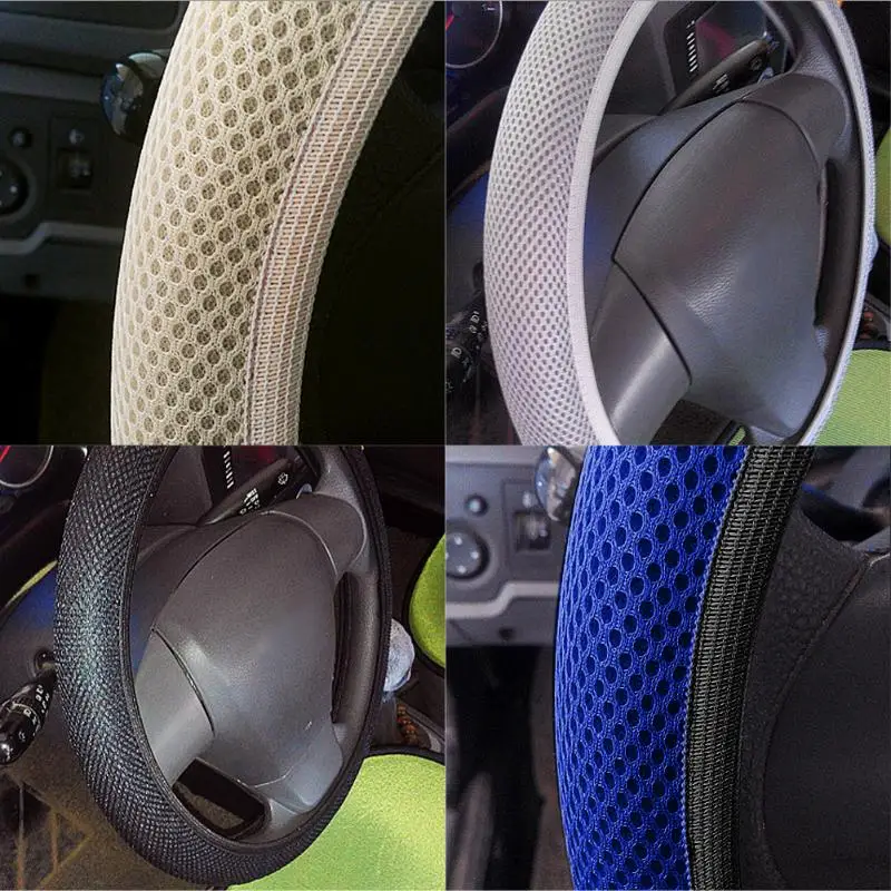 

38cm Automobiles DIY Steering-Wheel Covers Handbrake 3D Nylon Fabric Mesh Net Non-Slip Steering Wheel Cover Protector
