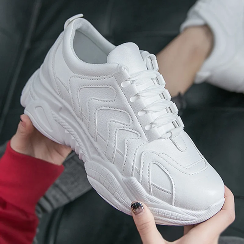 Женские кроссовки на платформе белые удобные шнуровке Tenis Feminino 2019|Женские и кеды|