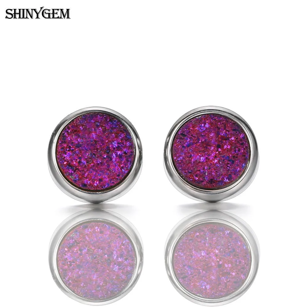 Rose Серьги-гвоздики из нержавеющей стали ShinyGem Druzy, высокое качество, 6 мм/8 мм/10 мм, круглые модные сверкающие серьги из натурального камня для женщин - Окраска металла: Rose