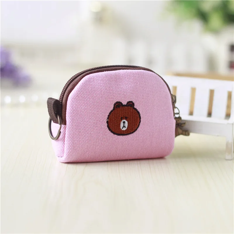 pink bear Милый короткий кошелек, Женский винтажный холщовый чехол, кошелек для монет, Дамский держатель для карт, клатч, детский мультипликационный Тоторо/лиса/сова, маленькие кошельки для мелочи - Цвет: pink bear