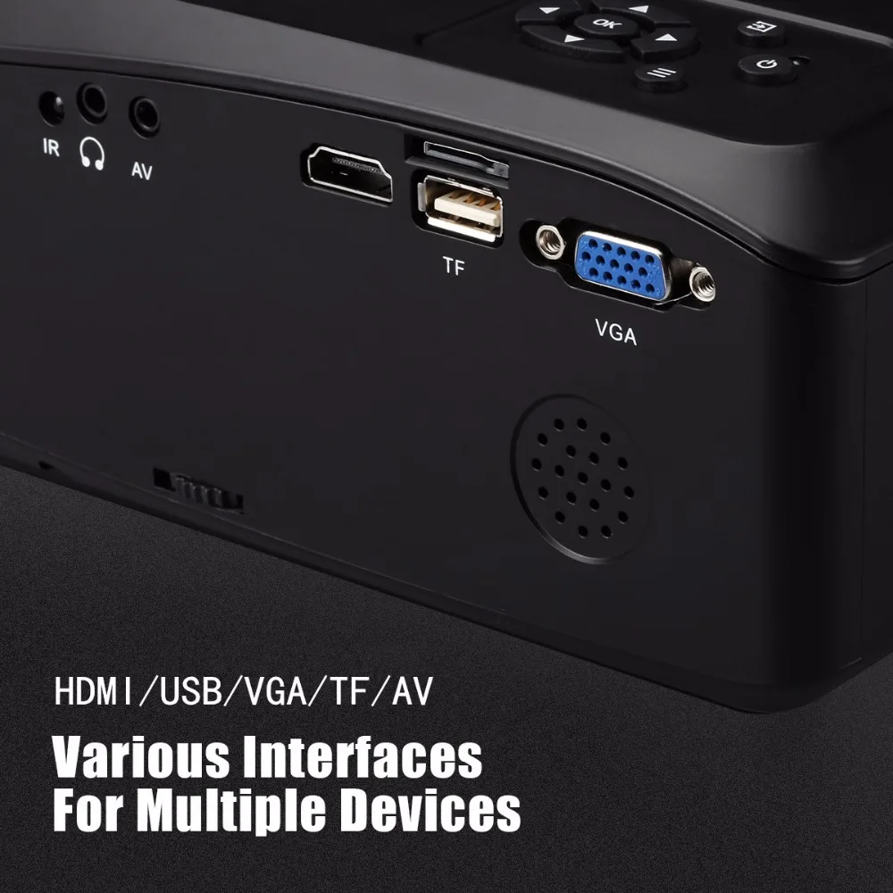 Excelvan LED4018 портативный проектор 1200 люмен 800*480 макс 1080P красно-синий 3D с HDMI USB VGA AV TF интерфейс домашний кинотеатр