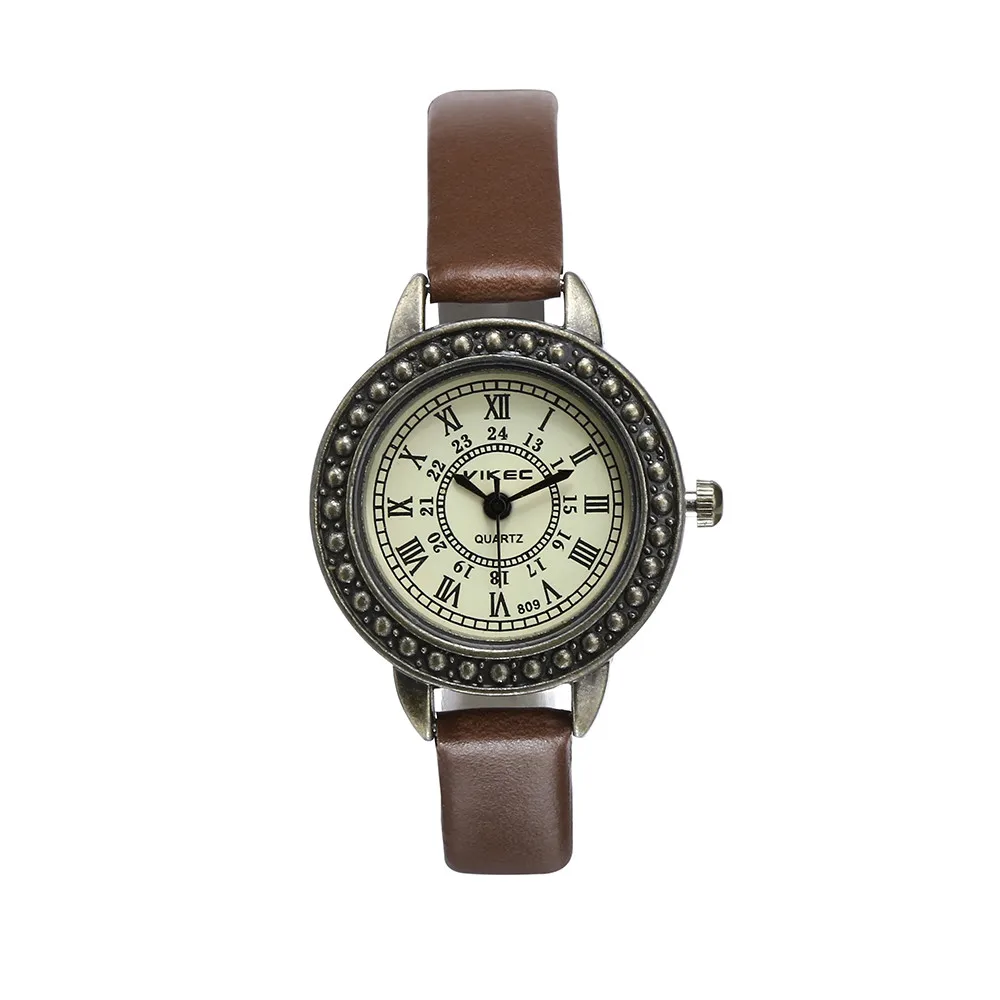 Women Retro Literary Fine Watches Ladies Vintage Roman Numerals Dial Leather Quartz Wristwatches Bracelet Clock Bayan Kol Saati - Цвет: C