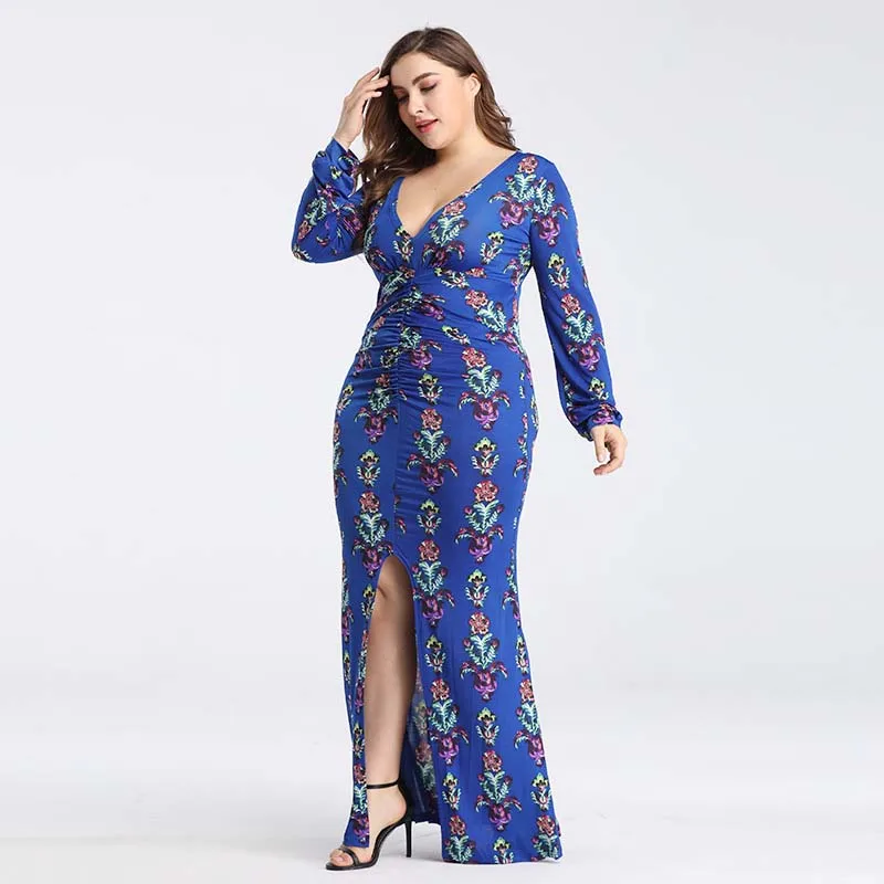 WHZHM 4XL 5XL знаменитостей макси с длинным рукавом высокой талией плюс размер 3XL