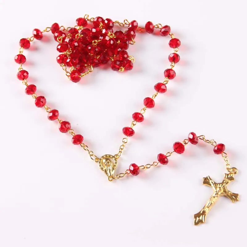 Necklace Religious Christian Ornaments Cross high quality crystal beads Rosary red color | Украшения и аксессуары