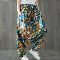 women boho harem pants loose oversized blended cotton streetwear hip hop dance trousers ethnic print hippie sarouel