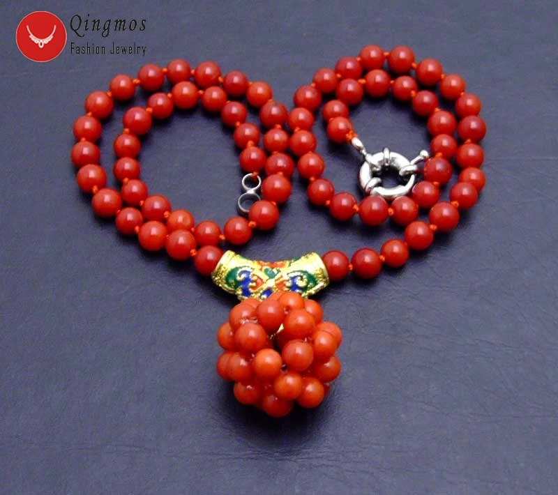 Женская красная круглая подвеска Qingmos жемчужное ожерелье из натурального