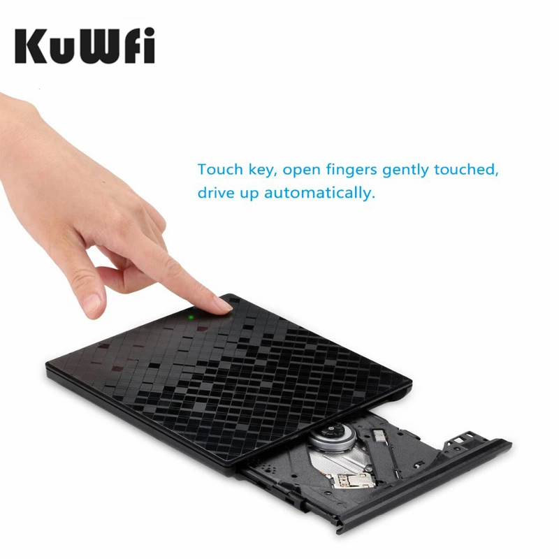 KuWFi USB 3 0 DVD горелка ультра тонкий внешний CD/DVD проигрыватель с сенсорным