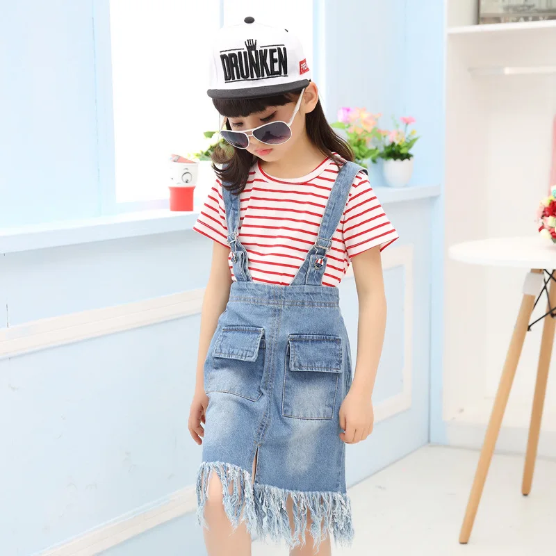 Детское повседневное модное платье на подтяжках для девочек сезон