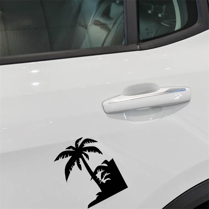 Наклейка на автомобиль из винила QYPF "Кокосовое дерево на морском побережье" 14,4 см*17,1 см, живая и красивая, C18-0397.