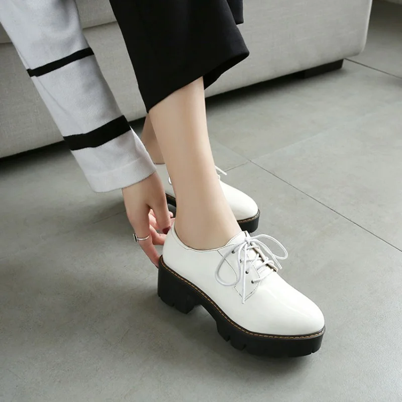 

Platform Shoes Woman Thick High Heels Oxford Shoes For Women Patent Leather Creepers Casual Oxfords Lace Up Pumps Women Shoes