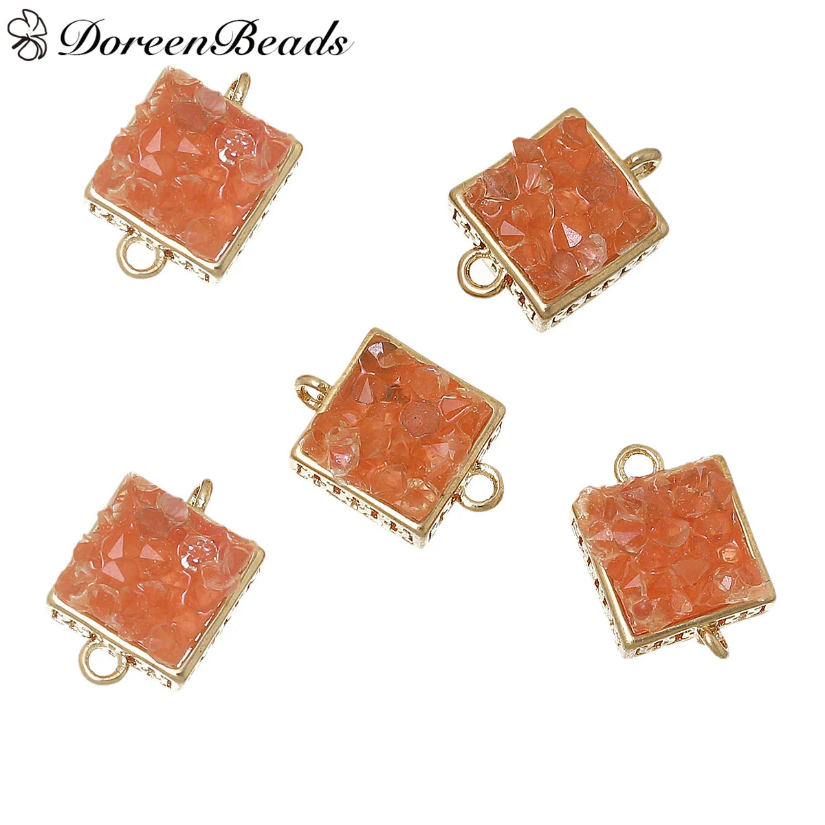 DoreenBeads Медные Соединители Результаты Площадь Позолоченные Оранжево-красный