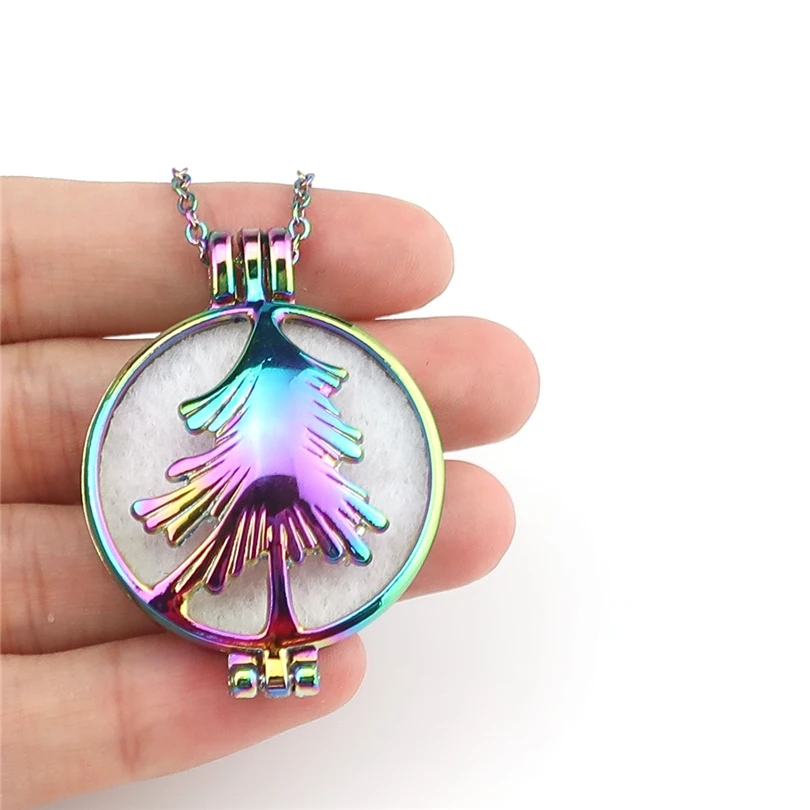 C1035 Rainbow Color Christmas Horse Flat Round Refill Pad Beads Cage Pendant Locket Aroma Essential Oil Diffuser Necklace | Украшения и