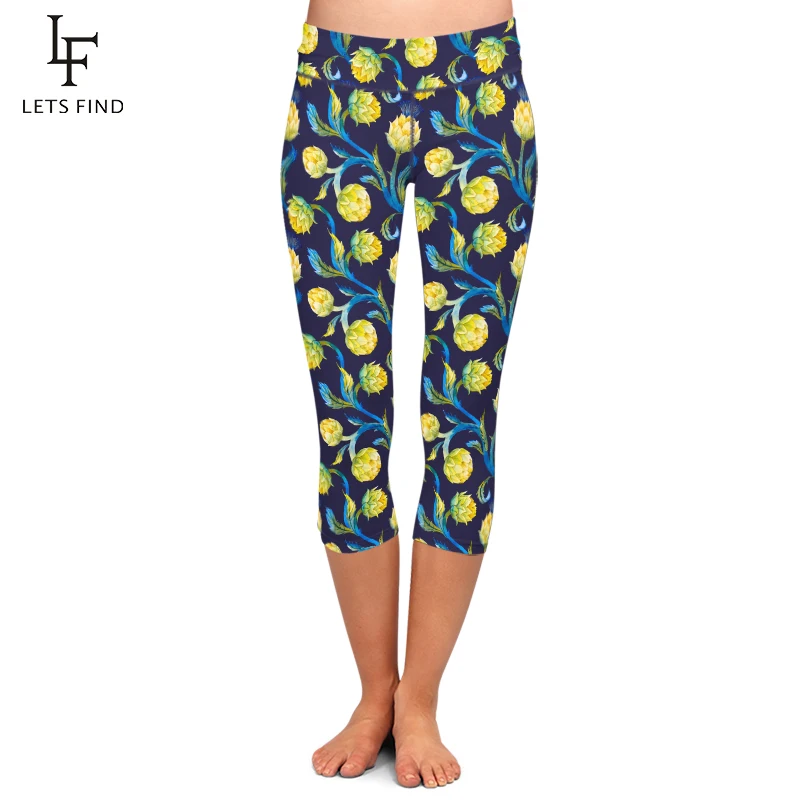 Женские облегающие леггинсы-капри LETSFIND с высокой талией и цветочным принтом
