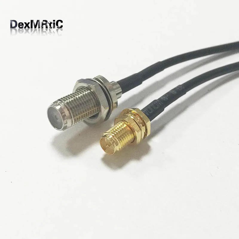 Переходник с гнездовой гайкой типа F на гнездовую гайку RP SMA (штырь)