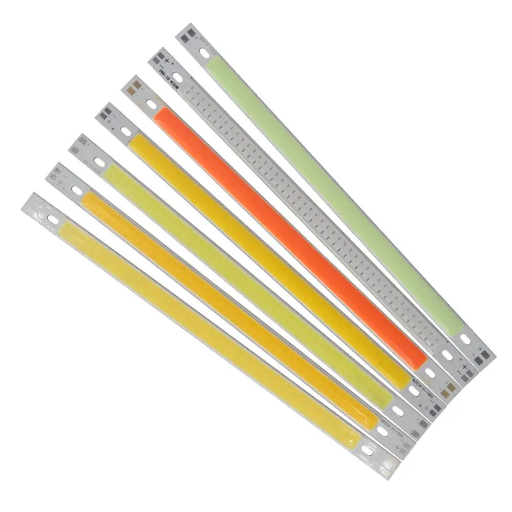 LED COB 200mm 10mm 7.87 inch 12v 10W Warm Nature White Blue Red Green Yellow for DIY light cob led Strip bar light bulb source 10pcs 60mm bar led cob strip light source for bicycle taillights 3v 3 7v cold warm white blue red for diy work bulb