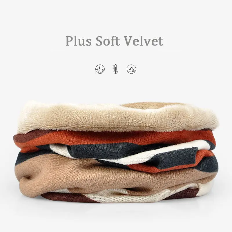 Brown Plus Velvet Wuaumx шапки осень/зима для женщин полосатая Шея Теплое кольцо шарф многофункциональные шапочки шляпа для мужчин хвост широкий берет-Боб fille - Цвет: Brown Plus Velvet