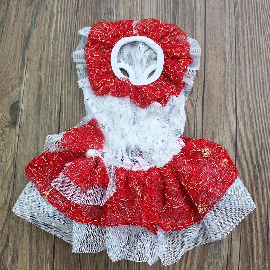 Собака кошка принцесса платье юбка пачка кружево и цветы для щенка летняя одежда