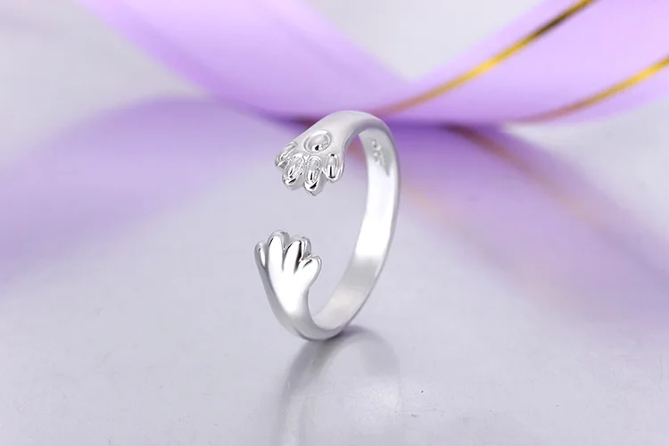 Женское Открытое кольцо Милая кошачья лапа из серебра 100% пробы|Кольца| |