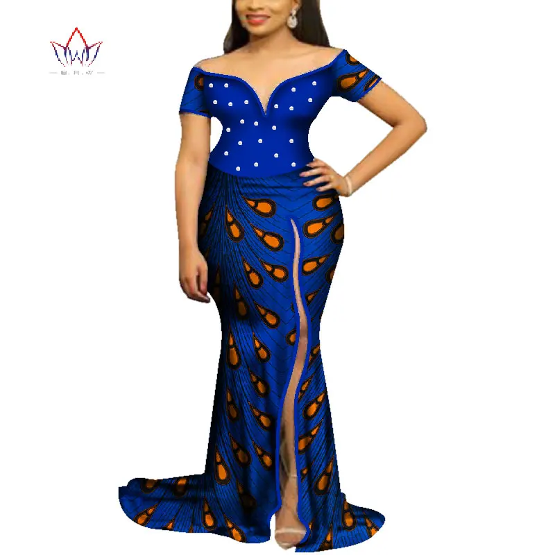 Африканские платья для женщин Bazin Riche Лоскутная восковая печать вечерние длинные