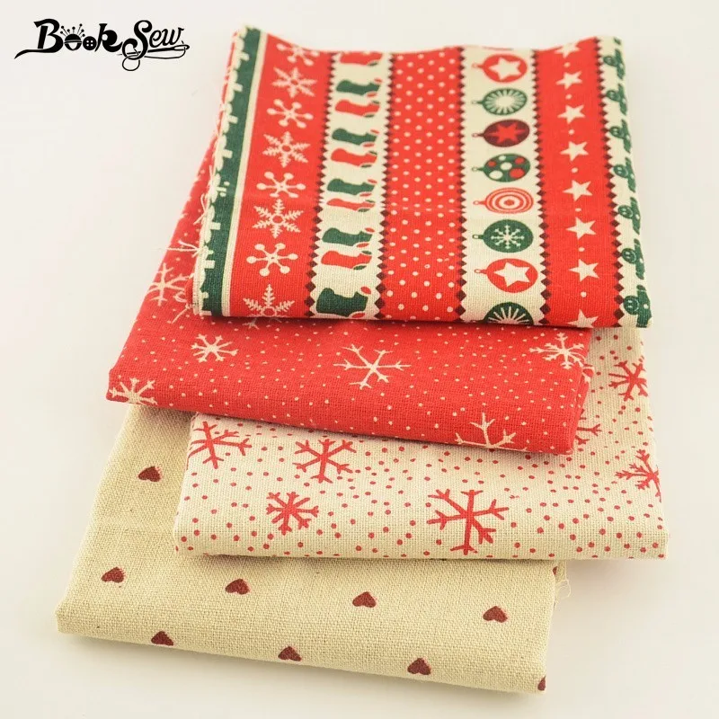 Booksew хлопок белье Ткань 4 шт./лот 45 см x Новогодние товары Стиль Вышивание ткань