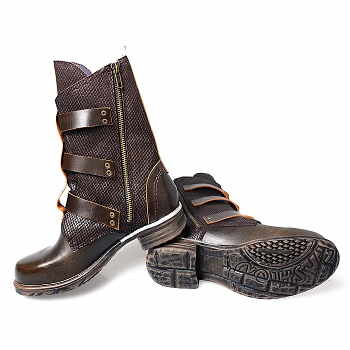 

Prova Perfetto Thick Heel Genuine Leather Women Short Boots Belt Buckle Mix Color Round Toe Knight Boots Big Size 41