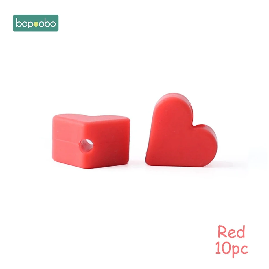 Red Heart Bopoobo 10 шт Силиконовые Бусины, пищевой силиконовый Прорезыватель зубов в виде звезды, Товары для малышей, силиконовый браслет для грызунов, сделай сам, детский Прорезыватель для зубов - Цвет: Red Heart