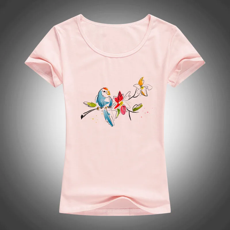 Новинка 2017 модная женская футболка с принтом в виде птиц летняя круглым вырезом и