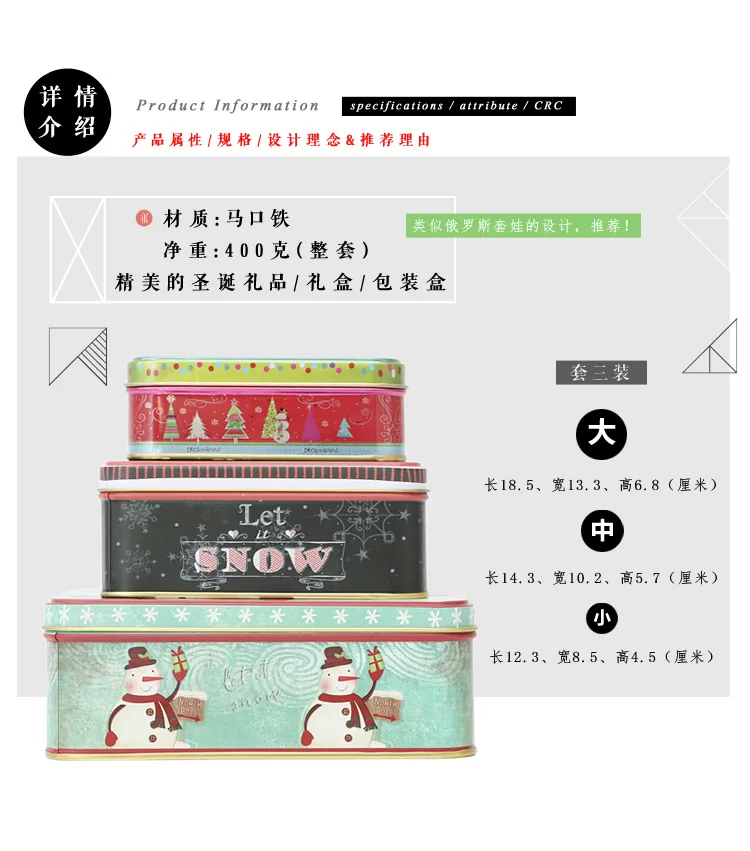 3 шт./компл. Рождественская серия Подарочная коробка с принтом железный чехол для