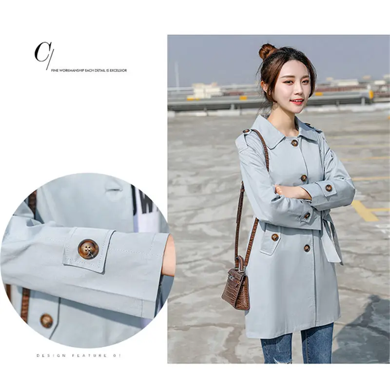 Женская Длинная ветровка с поясом Корейская тонкая свободная Базовая куртка и