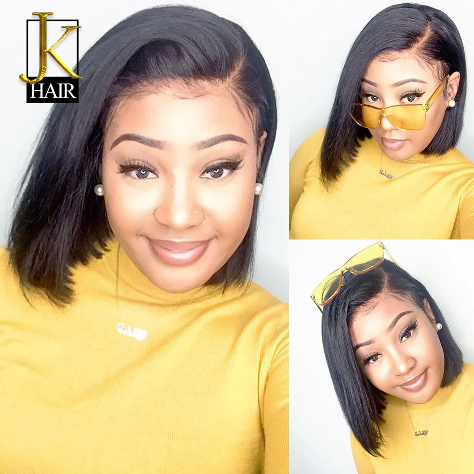 Парики из натуральных волос на кружеве Pixie Cut style для женщин, черный, Омбре, Remy, бразильский короткий Боб, прямой передний парик с челкой JK