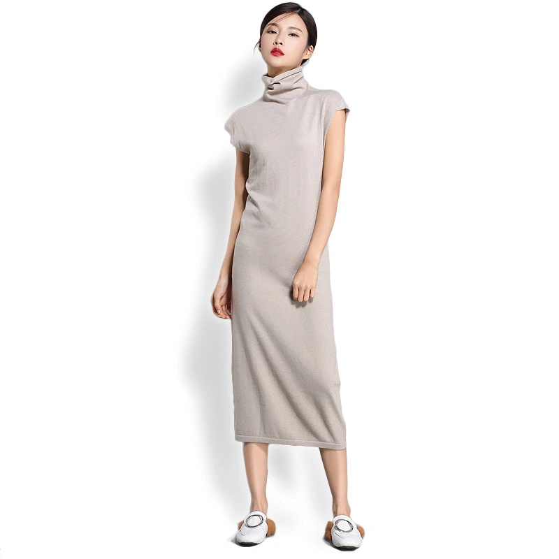Женское вязаное платье из тонкой шерсти Свободное длинное без рукавов с запахом