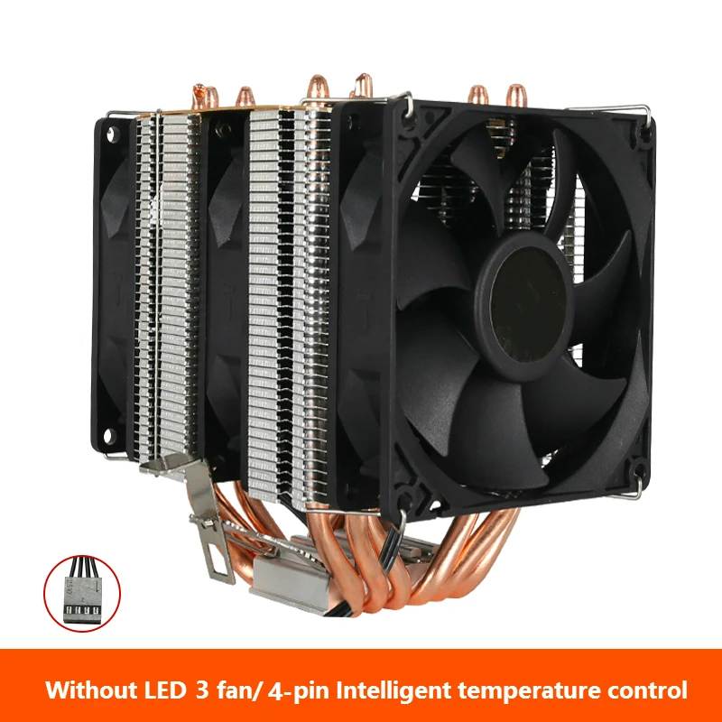 Without LED 3 fan Кулер для процессора, высокое качество, 6 тепловых трубок, двухбашенное охлаждение, 9 см, RGB вентилятор, поддержка 3 вентилятора, 4-контактный вентилятор для процессора Intel и для AMD - Цвет лезвия: Without LED 3 fan