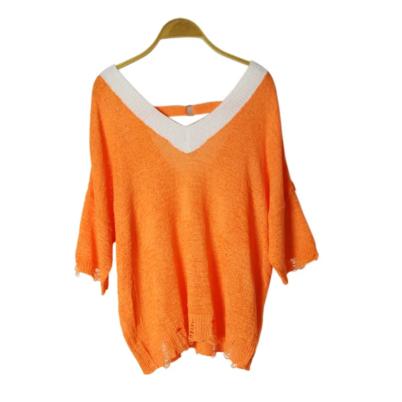 2017 Осень Новая мода Глубокий V образным вырезом вязаный женский свитер