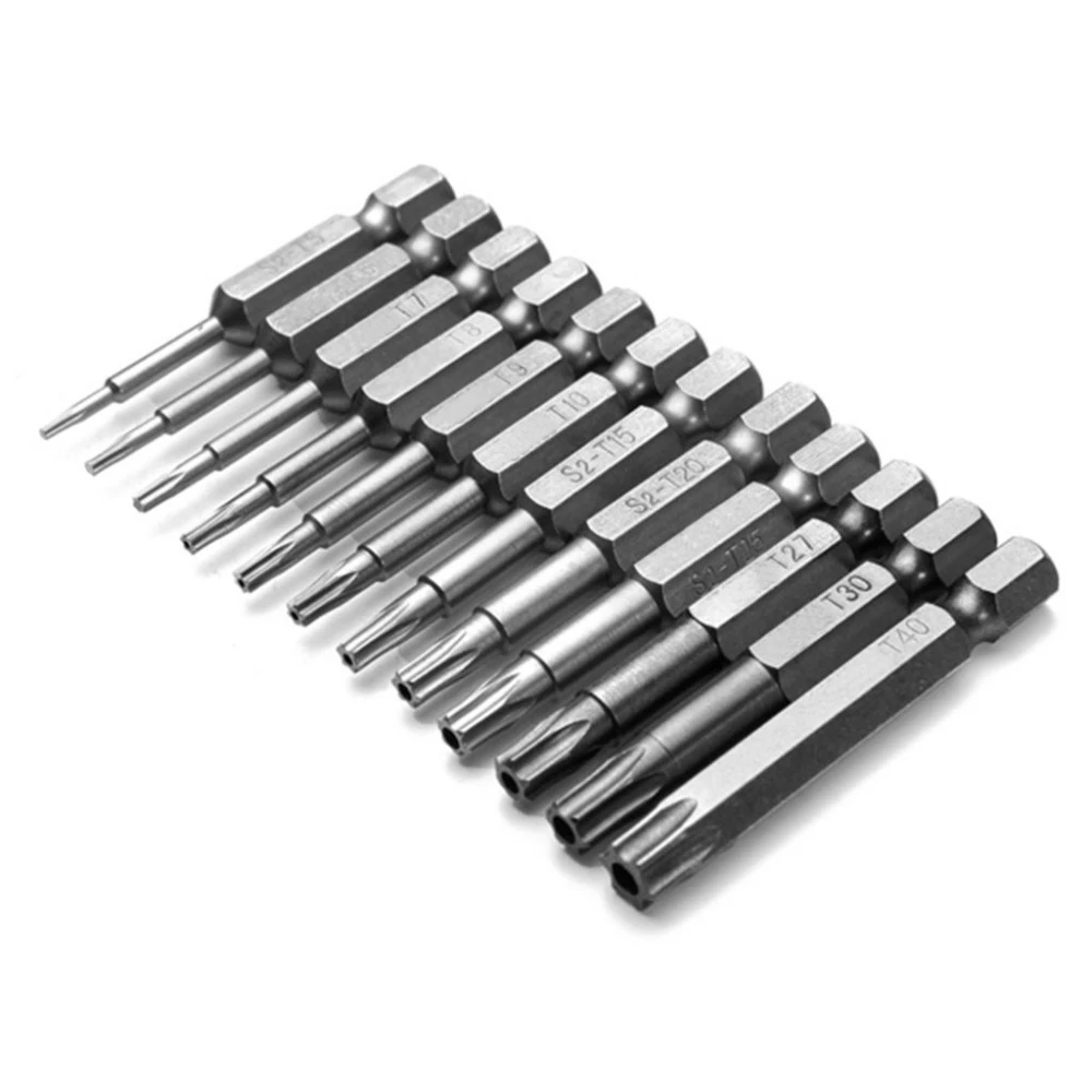 

12pcs S2 Security Torx Screwdriver Bit Set T5-T40 Electric Screw Driver Drill Bits Kit Tool with Hole 1/4" Hex Shank