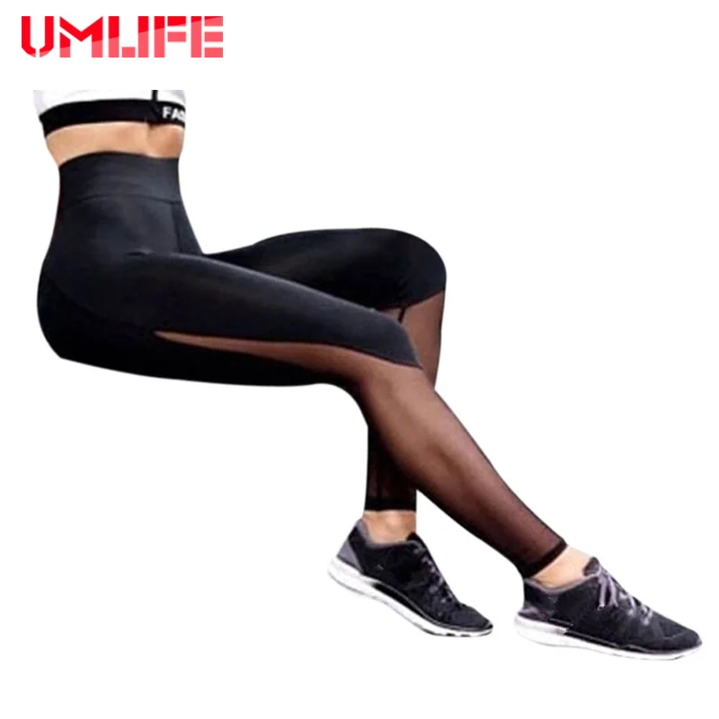 Женские леггинсы для фитнеса UMLIFE лоскутные сетчатые гетры с высокой талией