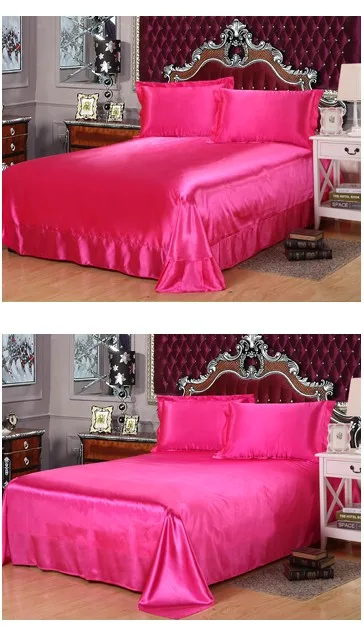 Hot Pink Silk Satin bedding set Cal king size queen full twin fitted sheet bed in a bag duvet cover bedspread sheets Custom 6pcs | Дом и сад